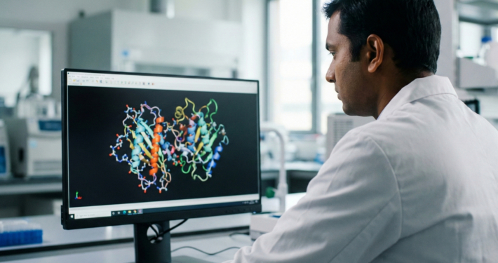 Research staff in a working with a computer