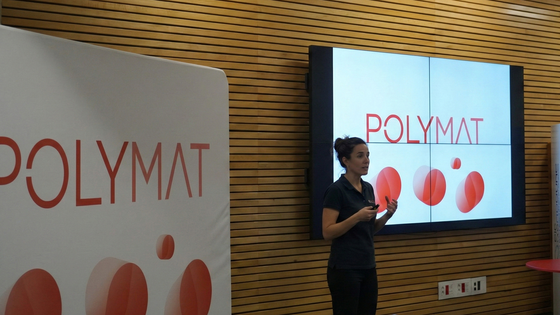 A person giving an explanation at Polymat